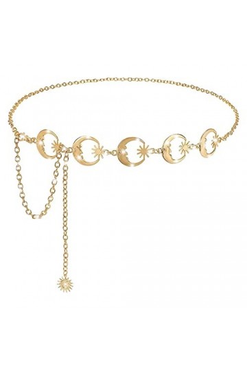 TBSCWYF Ceinture Femme Robe en Métal Or Argent Ceinture forme Cœur Étoile Lune Réglable avec Chaîne Paillettes Fleur de Solei