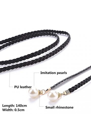 PPX 3 Pièces Ceinture Fine Tressée Corde en Faux Cuir avec Perle Franges Style Ethnique Femme Fille Noir Blanc Gris