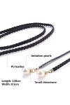 PPX 3 Pièces Ceinture Fine Tressée Corde en Faux Cuir avec Perle Franges Style Ethnique Femme Fille Noir Blanc Gris