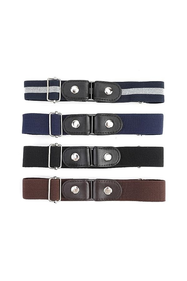 4 Pièces Ceinture Sans Boucle, Élastique Ceinture Invisible Sans Boucle, Ceinture Non Perforée Boucle Réglable, Ceinture Élas