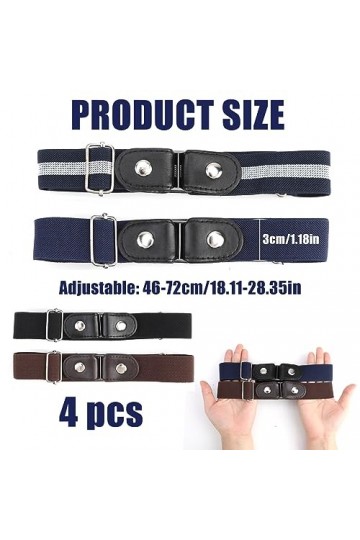 4 Pièces Ceinture Sans Boucle, Élastique Ceinture Invisible Sans Boucle, Ceinture Non Perforée Boucle Réglable, Ceinture Élas