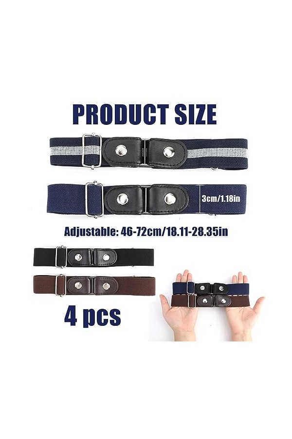 4 Pièces Ceinture Sans Boucle, Élastique Ceinture Invisible Sans Boucle, Ceinture Non Perforée Boucle Réglable, Ceinture Élas