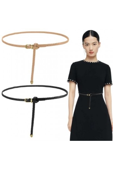 CUHZC 2 Pièces Ceinture Mince pour Femme, Ceinture en Cuir Réglable, Ceinture en Cuir Mince avec Boucle en Métal Doré pour Ro