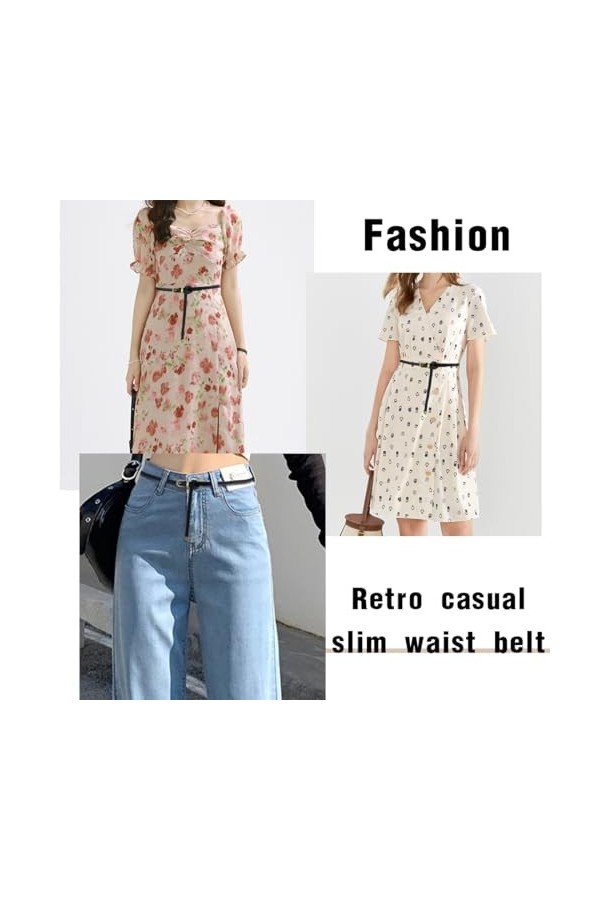 CUHZC 2 Pièces Ceinture Mince pour Femme, Ceinture en Cuir Réglable, Ceinture en Cuir Mince avec Boucle en Métal Doré pour Ro