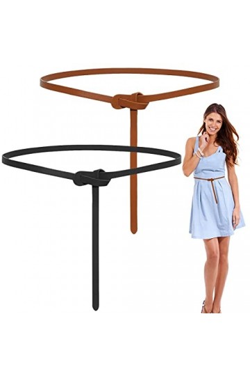 WHC Ceinture Sans Boucle, 2 Pièces Réglable Ceinture Femme Cuir, Ceinture Fine Nouée Simple et Élégante, Ceinture pour Femme 