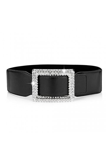 Weenkeey Ceinture élastique large pour femme - Ceinture extensible rétro - Ceinture tendance avec boucle en strass pour robes