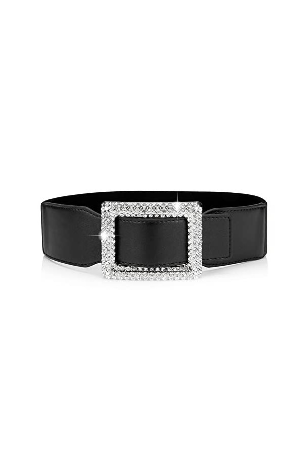 Weenkeey Ceinture élastique large pour femme - Ceinture extensible rétro - Ceinture tendance avec boucle en strass pour robes