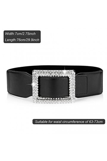 Weenkeey Ceinture élastique large pour femme - Ceinture extensible rétro - Ceinture tendance avec boucle en strass pour robes