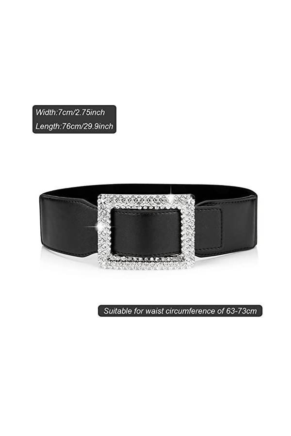Weenkeey Ceinture élastique large pour femme - Ceinture extensible rétro - Ceinture tendance avec boucle en strass pour robes