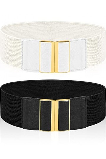 SATINIOR 2 Ceintures de Robe Élastiques Larges Vintages Rétro Noir, Blanc env. 70 x 7,5 cm/ 27,6 x 3 pouces