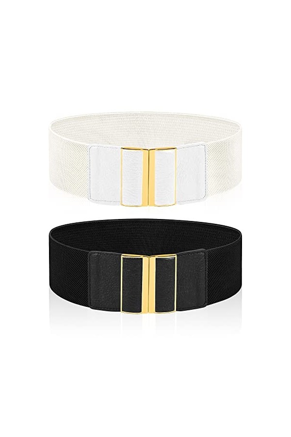 SATINIOR 2 Ceintures de Robe Élastiques Larges Vintages Rétro Noir, Blanc env. 70 x 7,5 cm/ 27,6 x 3 pouces