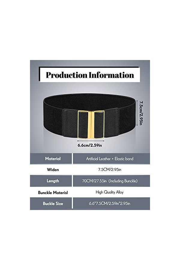 SATINIOR 2 Ceintures de Robe Élastiques Larges Vintages Rétro Noir, Blanc env. 70 x 7,5 cm/ 27,6 x 3 pouces
