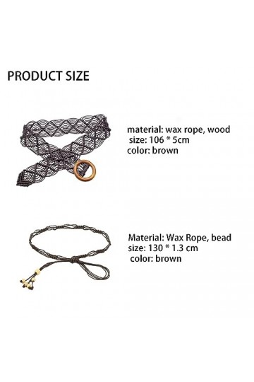1 ceinture creuse en bois avec 1 ceinture à pompon tressée, ceinture pour femme, style bohème, ceinture en corde cirée, style