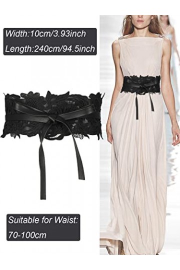 Weenkeey Ceinture large en dentelle pour femme - Nœud papillon autour de la taille - Ceinture Obi en cuir synthétique pour ro