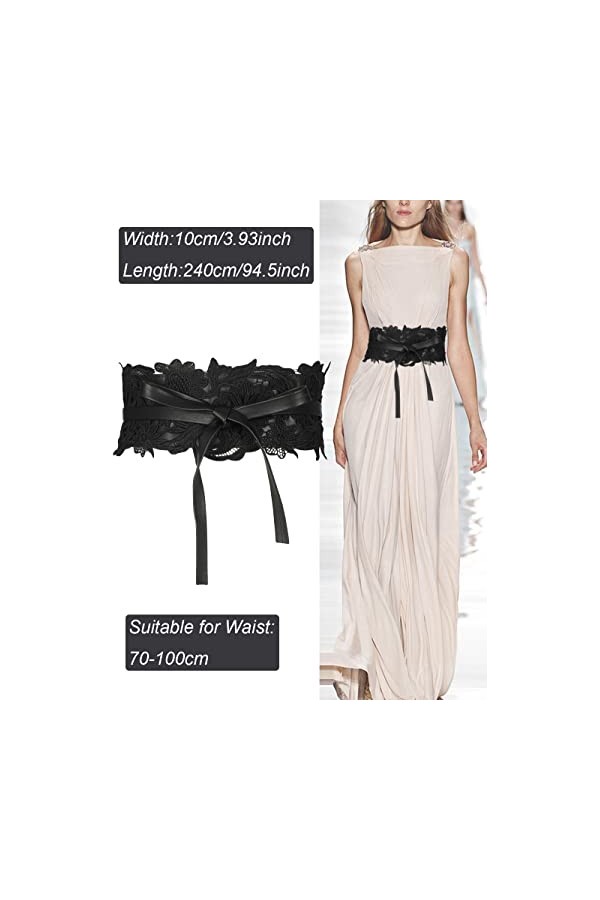 Weenkeey Ceinture large en dentelle pour femme - Nœud papillon autour de la taille - Ceinture Obi en cuir synthétique pour ro