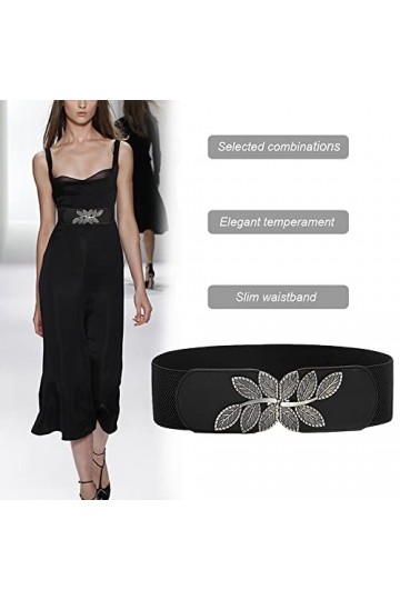 Weenkeey Ceinture élastique vintage large pour femme - Ceinture extensible rétro - Ceinture tendance avec boucle en forme de 