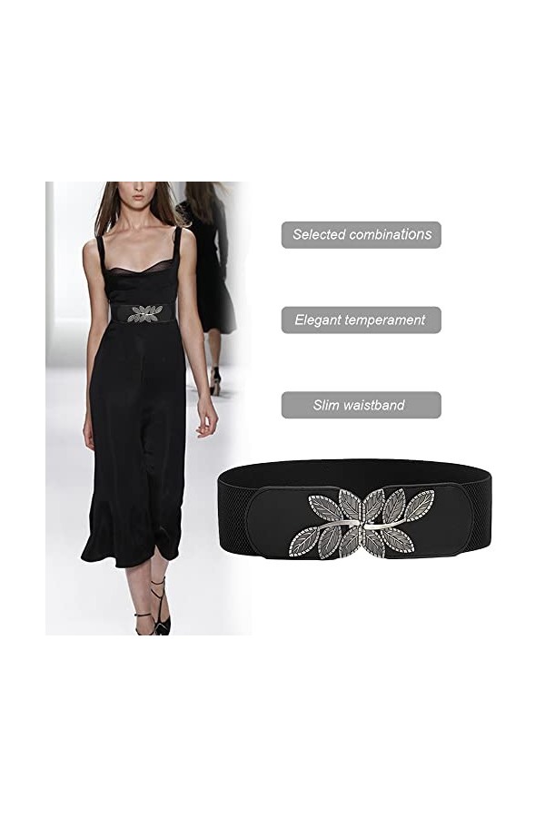 Weenkeey Ceinture élastique vintage large pour femme - Ceinture extensible rétro - Ceinture tendance avec boucle en forme de 