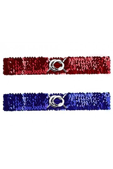 uxcell Dame Paillettes Décor Métal Interlooking Boucles Ceinture Élastique Rouge et bleu roi Fit Waist Girth:19.68"/50cm to 2