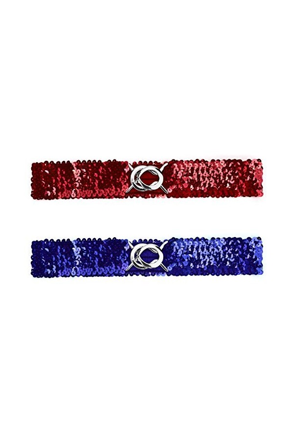 uxcell Dame Paillettes Décor Métal Interlooking Boucles Ceinture Élastique Rouge et bleu roi Fit Waist Girth:19.68"/50cm to 2