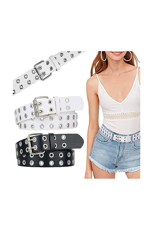 Sporgo Lot de 2 ceintures femme : ceinture femme ceinture homme y2k ceinture en cuir punk stretch ceinture clouté double cein