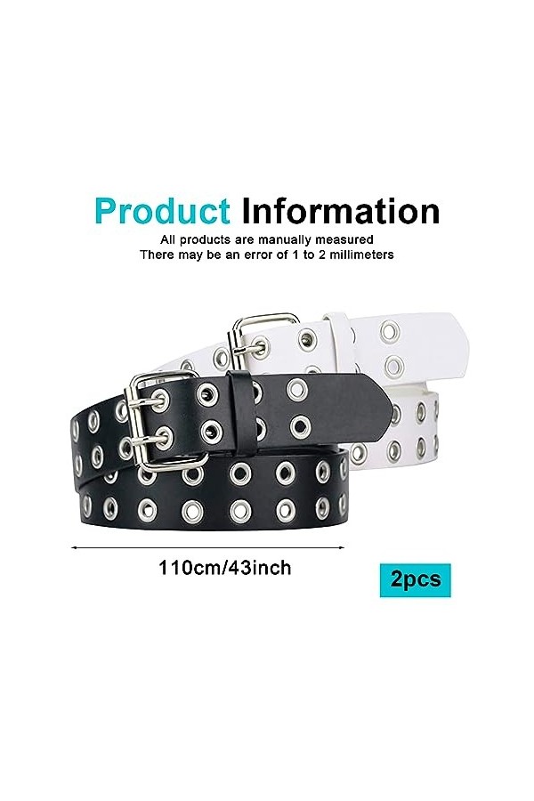 Sporgo Lot de 2 ceintures femme : ceinture femme ceinture homme y2k ceinture en cuir punk stretch ceinture clouté double cein