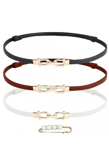 ATBUSS Ceinture avec 3 Boucles et 1 Broche Perle Simple Vintage Ceinture Réglable Longueur Convient pour Robes, Robes de Soir