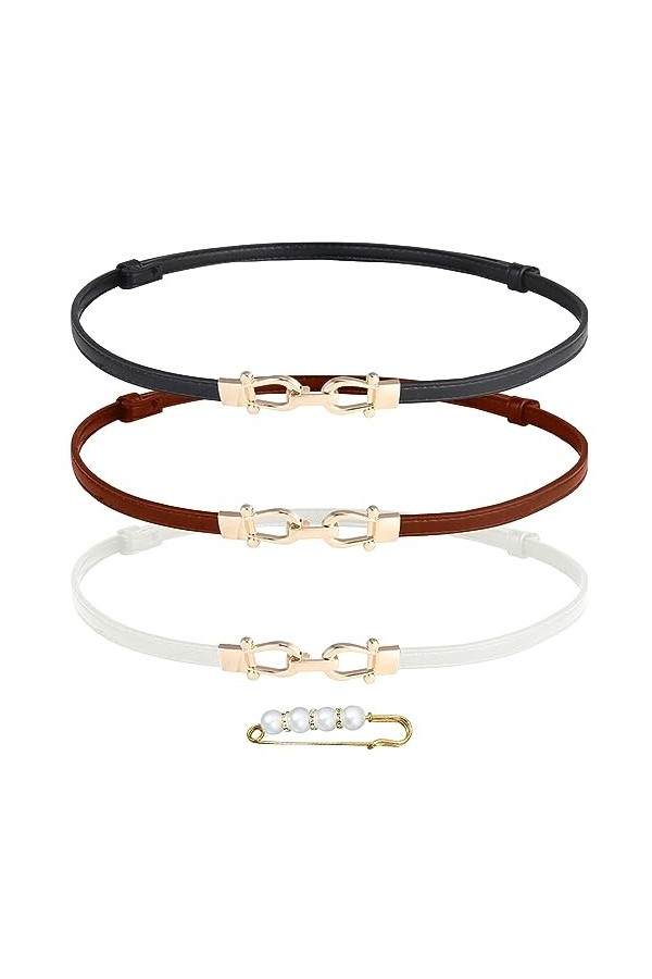 ATBUSS Ceinture avec 3 Boucles et 1 Broche Perle Simple Vintage Ceinture Réglable Longueur Convient pour Robes, Robes de Soir