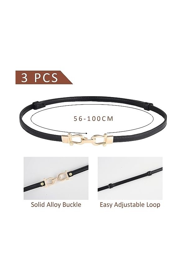 ATBUSS Ceinture avec 3 Boucles et 1 Broche Perle Simple Vintage Ceinture Réglable Longueur Convient pour Robes, Robes de Soir