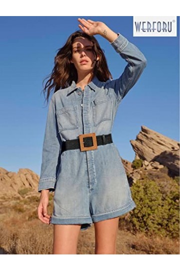 WERFORU Lot de 2 ceintures élastiques tissées en paille pour femme, larges tressées avec boucle de style en bois, A-noir+beig