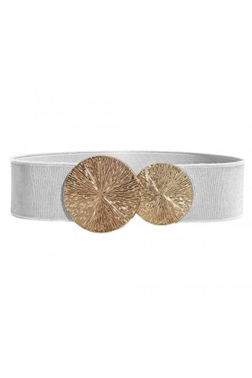 Weenkeey Ceinture élastique vintage large pour femme - Extensible - Rétro - Ceinture tendance pour robes et manteaux, Argenté