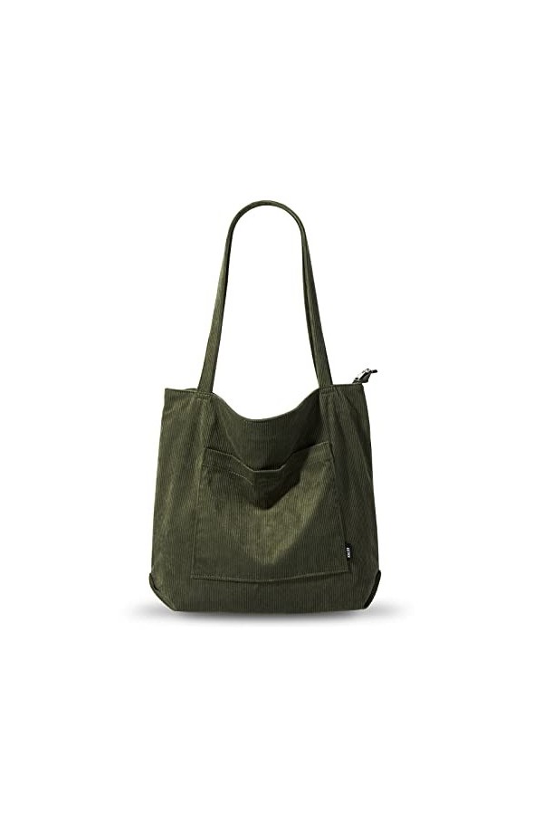 KALIDI Sac fourre-tout imperméable pour femme - Sac cabas en velours côtelé avec fermeture zippée, poches, compartiments - Sa
