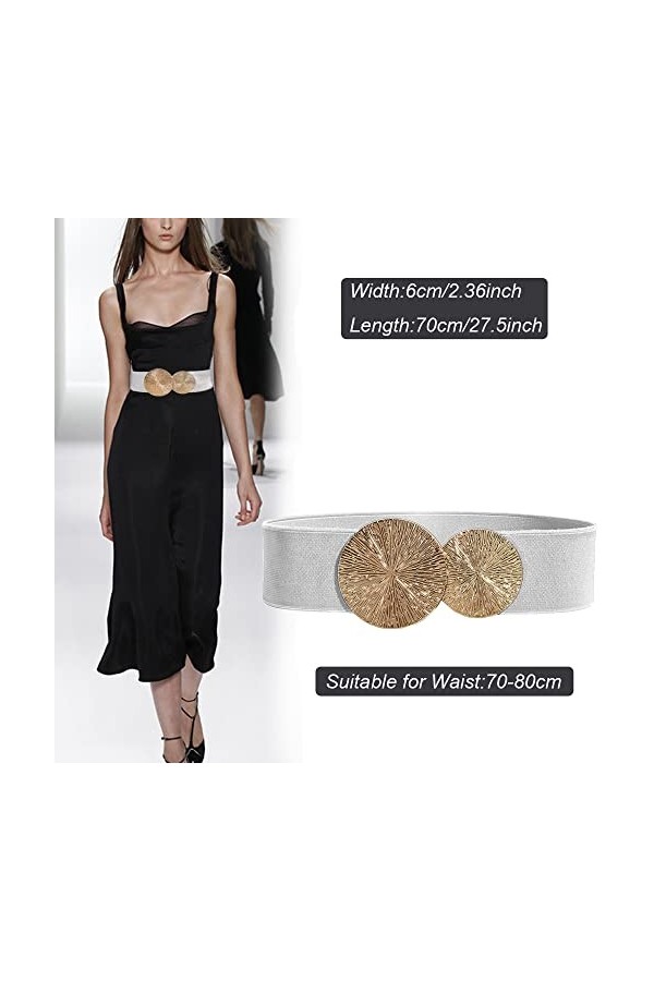 Weenkeey Ceinture élastique vintage large pour femme - Extensible - Rétro - Ceinture tendance pour robes et manteaux, Argenté