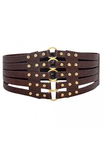 Binnan Ceinture en Cuir pour Femme, Ceinture élastique Classique Mode, avec Rivets et Boucle, Ceinture Large à la Mode, Brun