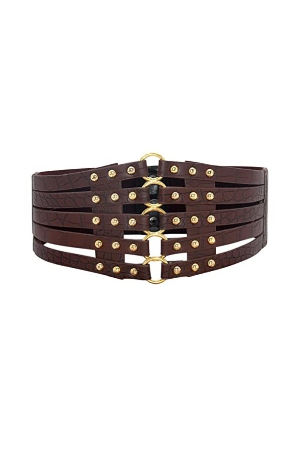 Binnan Ceinture en Cuir pour Femme, Ceinture élastique Classique Mode, avec Rivets et Boucle, Ceinture Large à la Mode, Brun