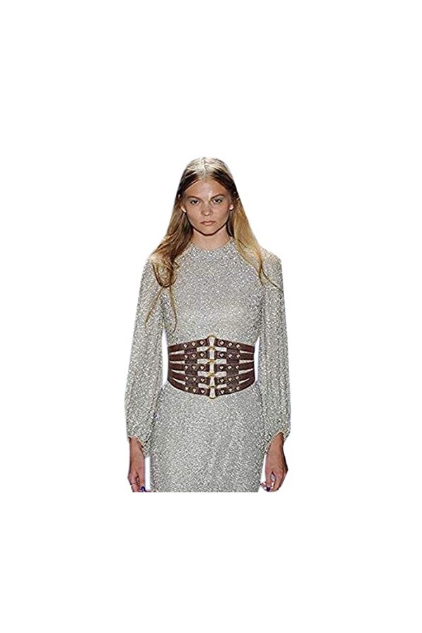 Binnan Ceinture en Cuir pour Femme, Ceinture élastique Classique Mode, avec Rivets et Boucle, Ceinture Large à la Mode, Brun