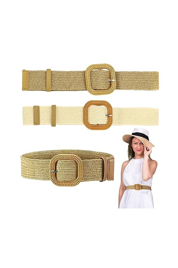 Divono Lot de 2 ceintures tissées en métal pour femme - Ceinture en tissu tissé - Large ceinture pour robe dété - Ceinture t