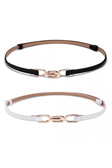 Weenkeey Lot de 2 ceintures fines en cuir avec boucle en métal pour robes, jeans, pantalons - Noir et blanc, noir/blanc, tail