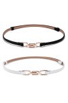 Weenkeey Lot de 2 ceintures fines en cuir avec boucle en métal pour robes, jeans, pantalons - Noir et blanc, noir/blanc, tail