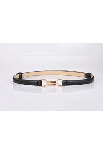 Weenkeey Lot de 2 ceintures fines en cuir avec boucle en métal pour robes, jeans, pantalons - Noir et blanc, noir/blanc, tail