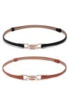 Weenkeey Lot de 2 ceintures fines en cuir pour femme avec boucle en métal pour robes, jeans, pantalons - Noir et marron, noir