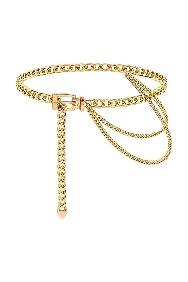 Weenkeey Ceinture à chaîne multicouche réglable en métal pour robes, jeans, pantalons – Doré, doré, taille unique