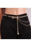 Weenkeey Ceinture à chaîne multicouche réglable en métal pour robes, jeans, pantalons – Doré, doré, taille unique