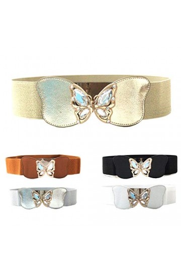WedDecor pour Femme Extensible Taille Élastique Ceinture, Doré Papillon Boucle avec Diamant Émaillé pour Mode Accessoires, Dé
