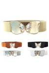 WedDecor pour Femme Extensible Taille Élastique Ceinture, Doré Papillon Boucle avec Diamant Émaillé pour Mode Accessoires, Dé