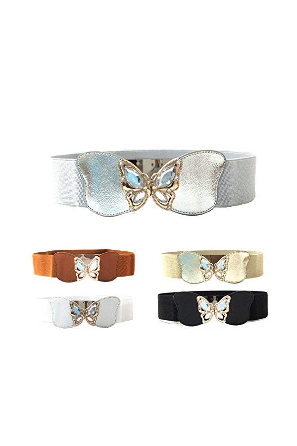 WedDecor pour Femme Extensible Taille Élastique Ceinture, Doré Papillon Boucle avec Diamant Émaillé pour Mode Accessoires, Dé