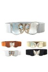 WedDecor pour Femme Extensible Taille Élastique Ceinture, Doré Papillon Boucle avec Diamant Émaillé pour Mode Accessoires, Dé