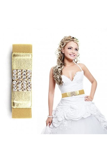 Trimming Shop Noir Large Femmes Élastique Taille Ceinture pour Habillé, Décontracté avec Doré Célèbre Boucles et Ornés Faux D