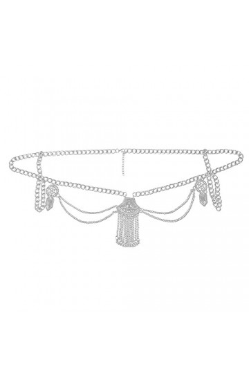 MEGAUK Ceinture en chaîne rétro pour femme - Ceinture en métal à franges - Pour danse du ventre, 07001 Argent, taille unique