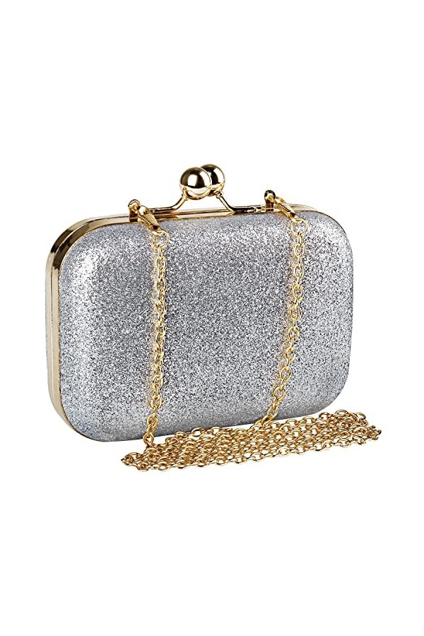Beautyshow Sac de Soirée Pochette, Women Clutch Bag Mini Evening Bag Pochette de soirée métallique avec Chaîne pour femme Cha