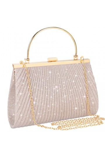 ISEYOU Pochettes et Clutches Femme, Sac de Soirée Plissé Paillettes Brillant avec Détachable Chaîne, Pochette Sacs à Bandouli